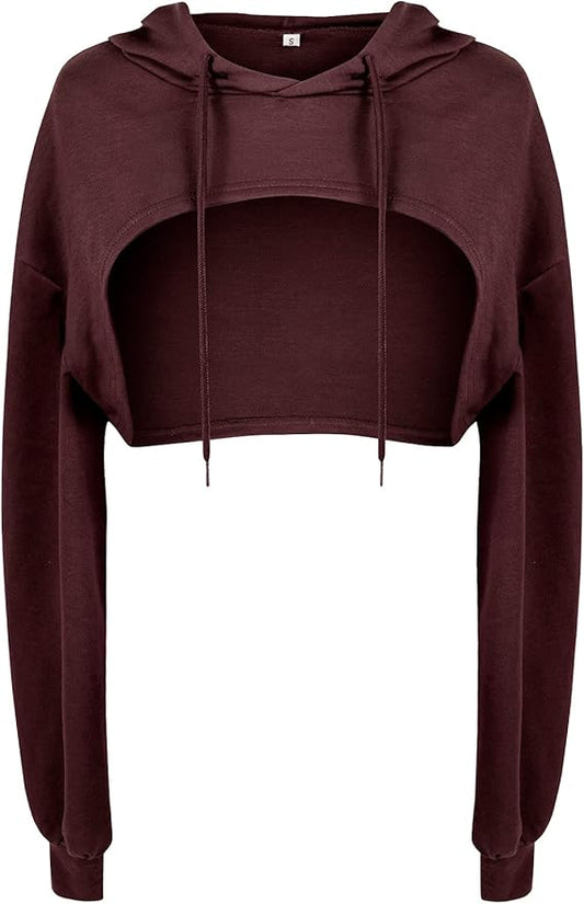 Women Long Sleeve Cropped Top Hoodie